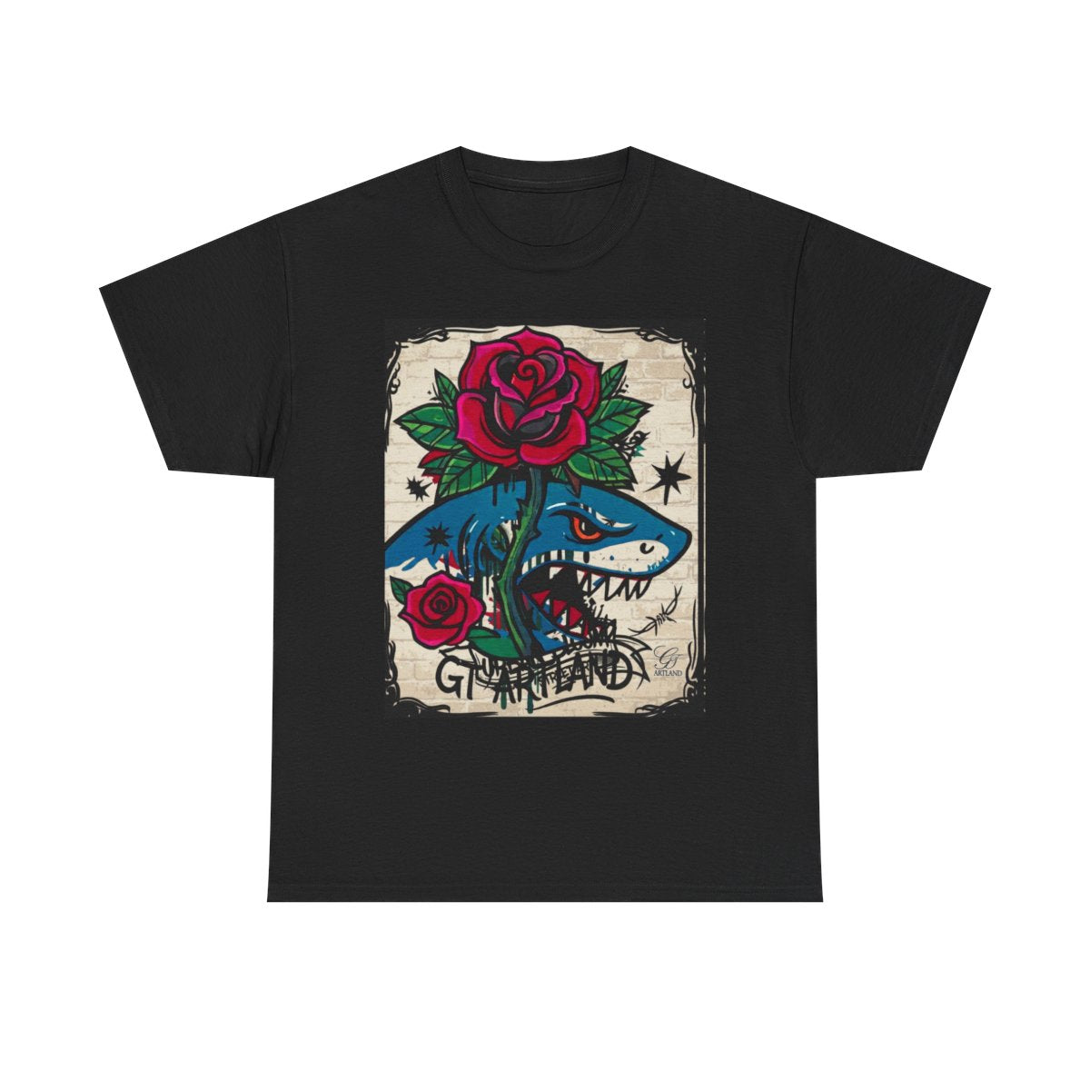 Rose Shark Attack Designer Urban Surfer Drip Unisex Heavy Cotton Tee BY GT ARTLAND
