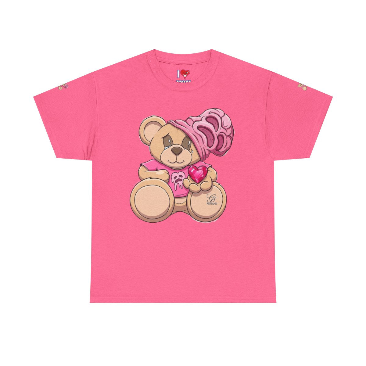 Pink Teddy Bear Goon with Heart Designer Unisex Heavy Cotton Tee by GT Artland