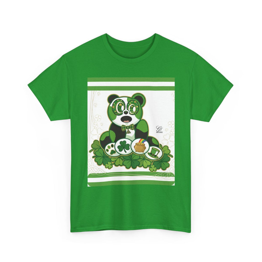 LUCKY CHARM URBAN PANDA GT Green Stripe Designer White Edition Unisex Heavy Cotton Tee by GT Artland