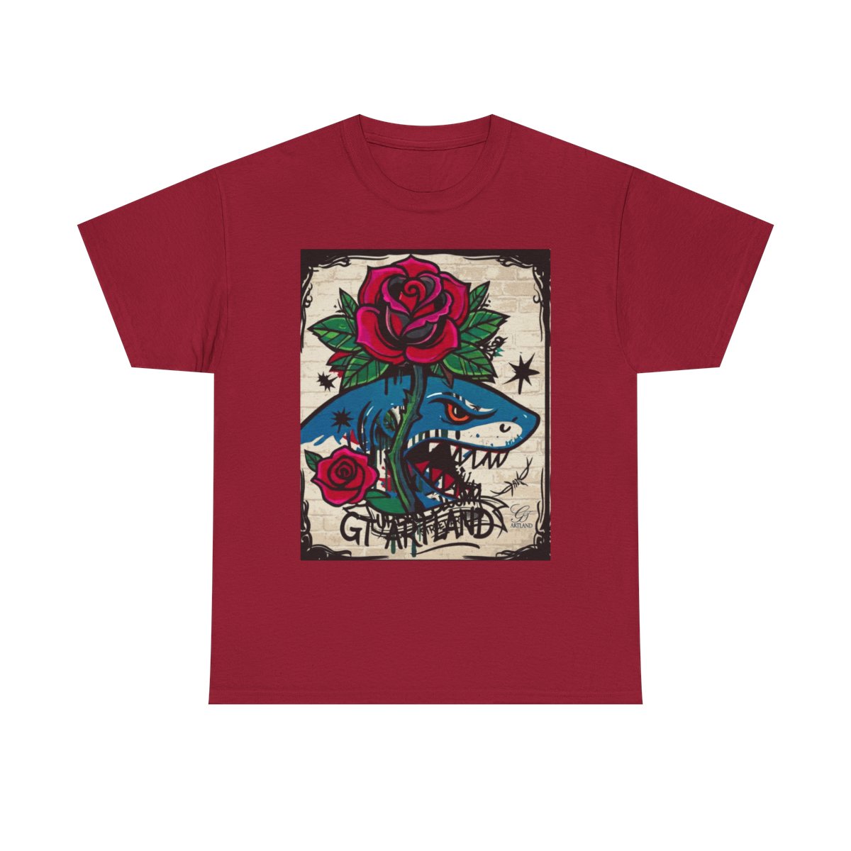 Rose Shark Attack Designer Urban Surfer Drip Unisex Heavy Cotton Tee BY GT ARTLAND