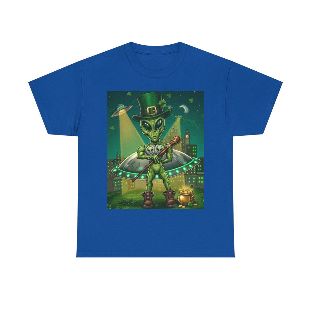 UFO Leprechaun Alien Abduction St Patricks Theme Unisex Heavy Cotton Tee BY GT ARTLAND