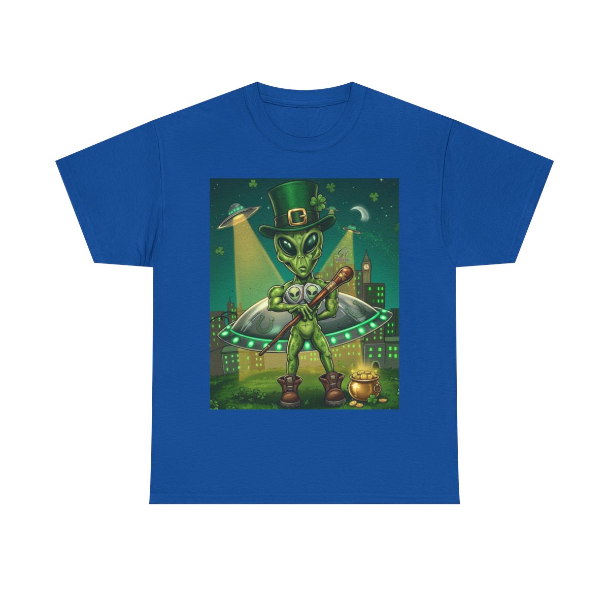 UFO Leprechaun Alien Abduction St Patricks Theme Unisex Heavy Cotton Tee BY GT ARTLAND
