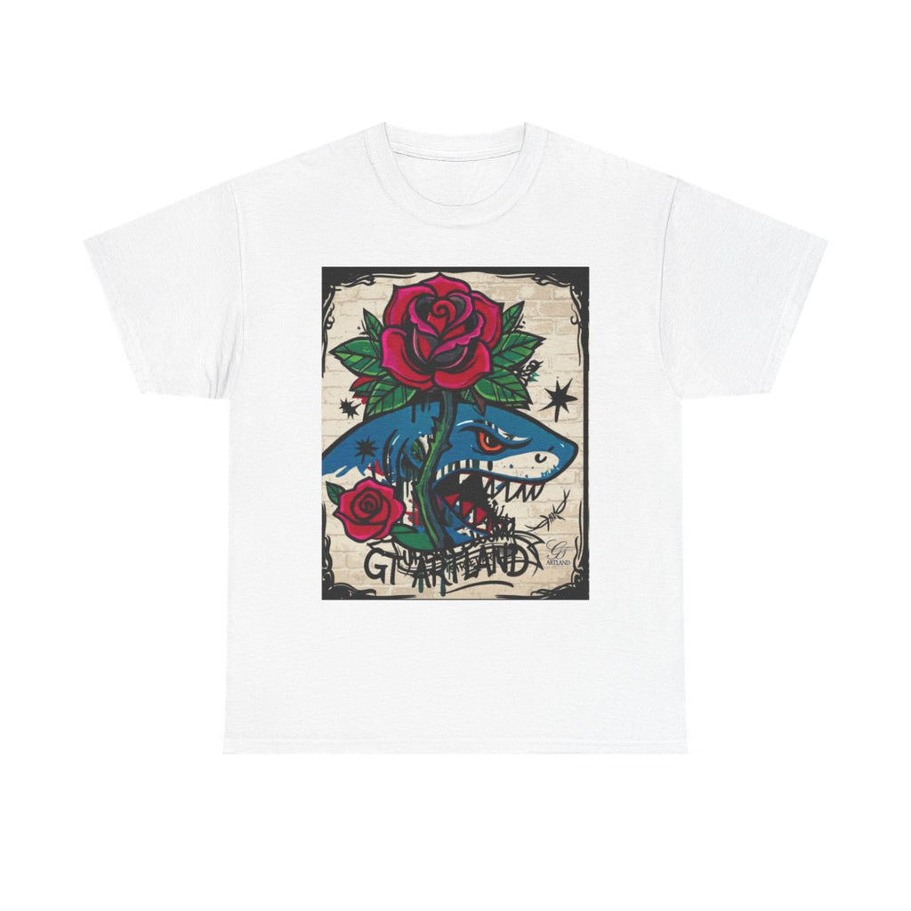Rose Shark Attack Designer Urban Surfer Drip Unisex Heavy Cotton Tee BY GT ARTLAND