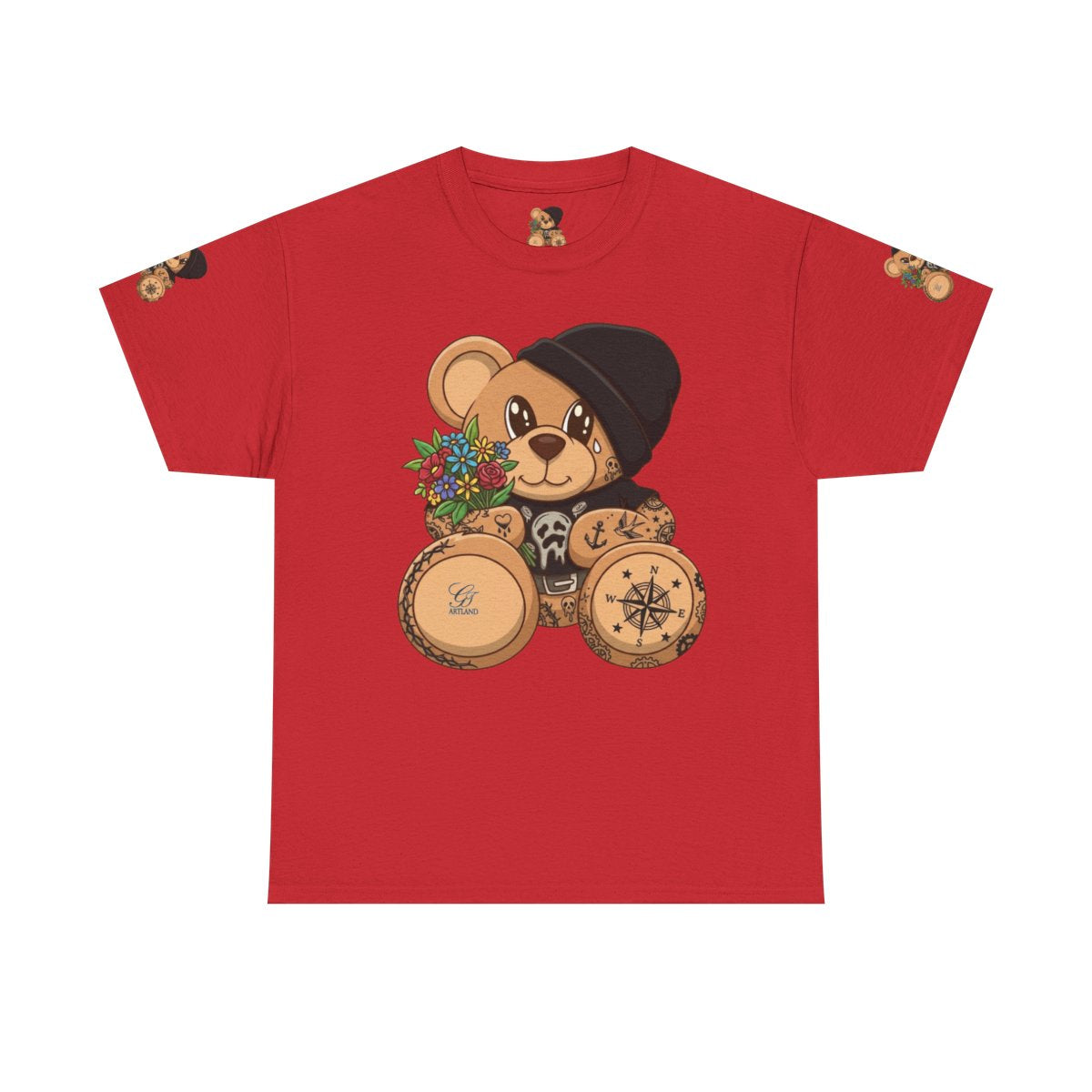 Hood Teddy Bear with Tats  in Black  Unisex Heavy Cotton Tee by GT Artland