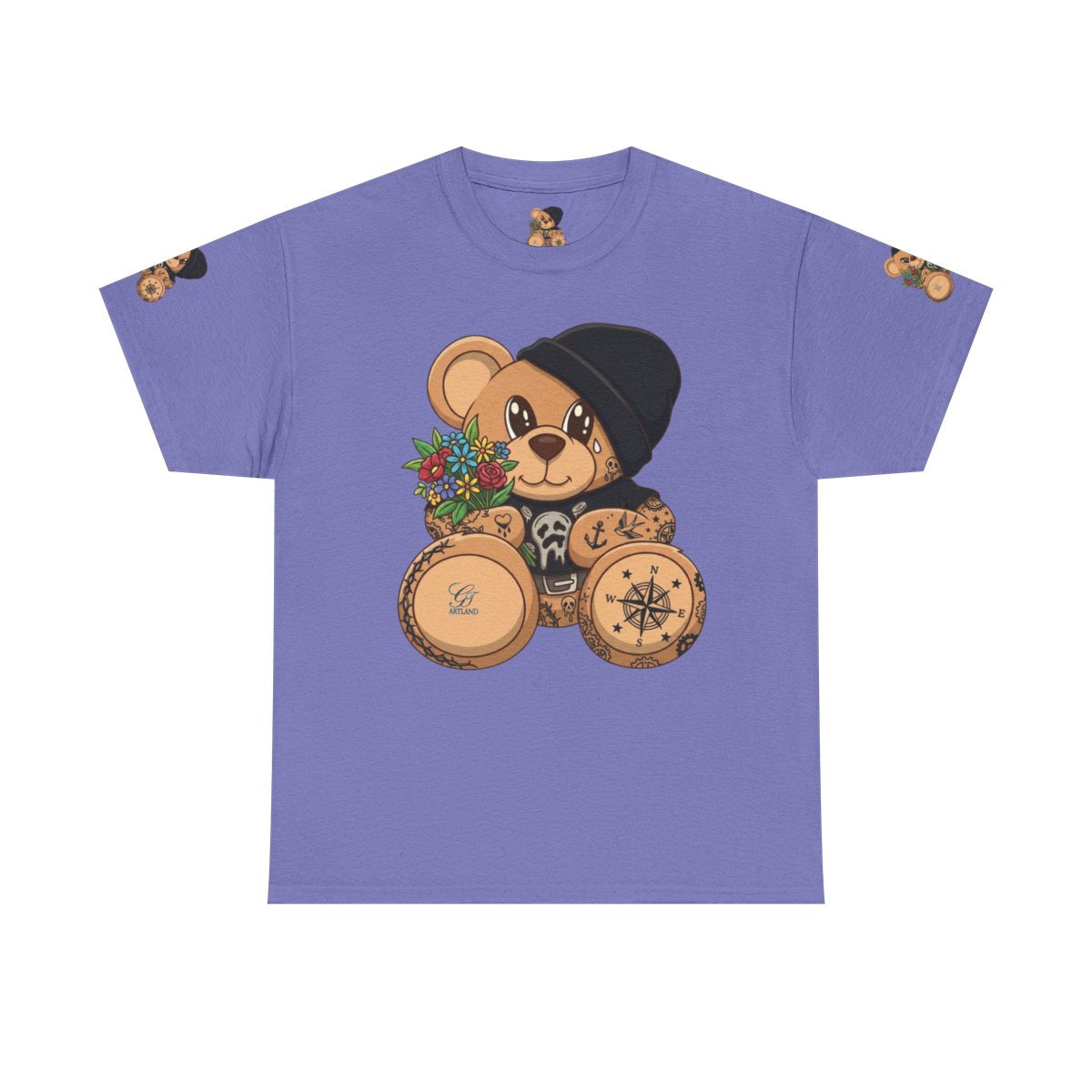 Hood Teddy Bear with Tats  in Black  Unisex Heavy Cotton Tee by GT Artland