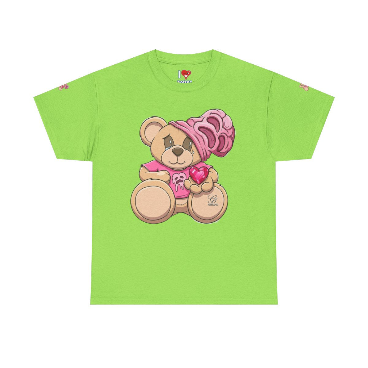Pink Teddy Bear Goon with Heart Designer Unisex Heavy Cotton Tee by GT Artland