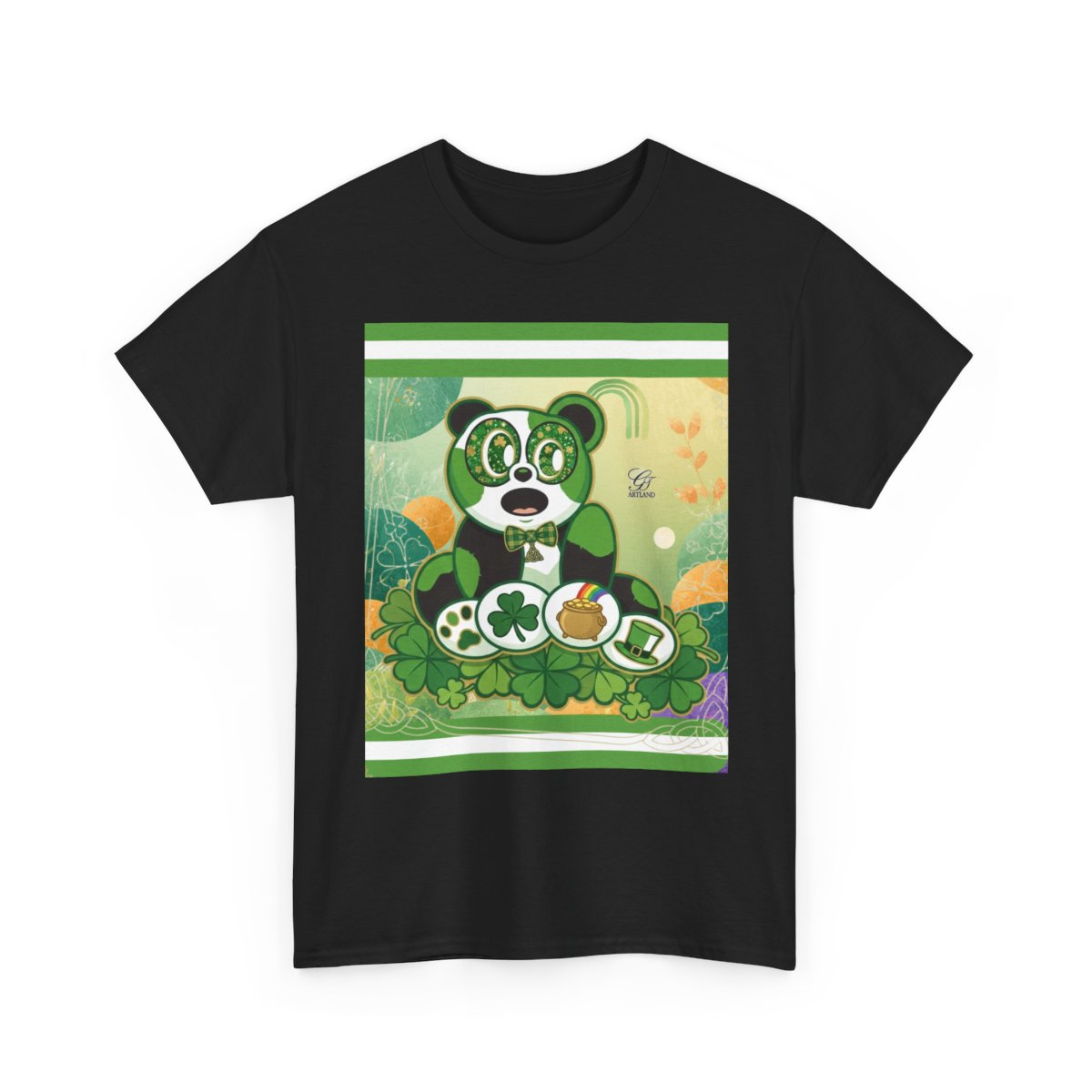 LUCKY CHARM URBAN PANDA GT Green Stripe abstract Designe Edition Unisex Heavy Cotton Tee by GT Artland