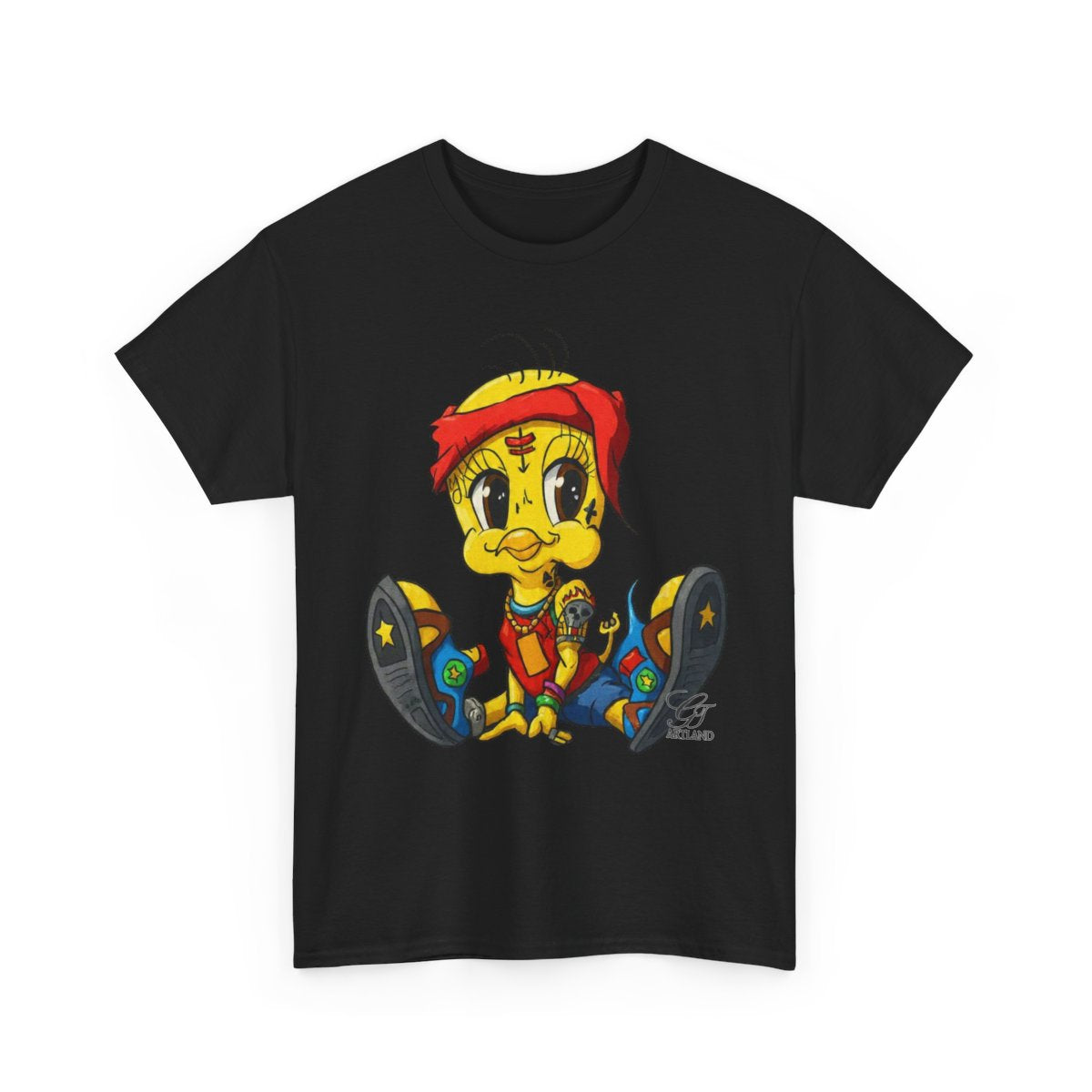 Red Bandana Ghetto Tweet Bird Designer Unisex style Heavy Cotton Tee BY GT ARTLAND