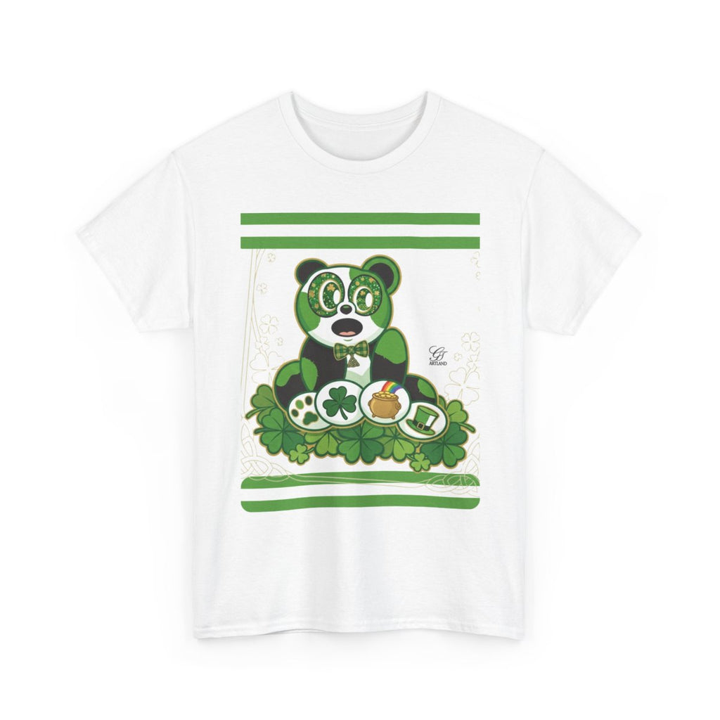 LUCKY CHARM URBAN PANDA GT Green Stripe Designer White Edition Unisex Heavy Cotton Tee by GT Artland