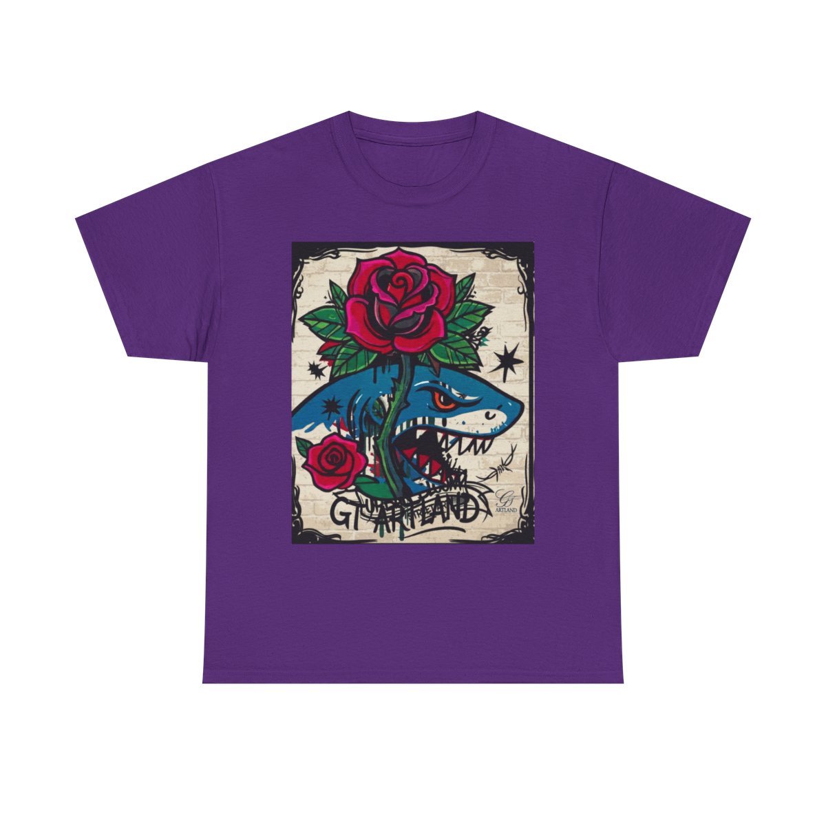 Rose Shark Attack Designer Urban Surfer Drip Unisex Heavy Cotton Tee BY GT ARTLAND