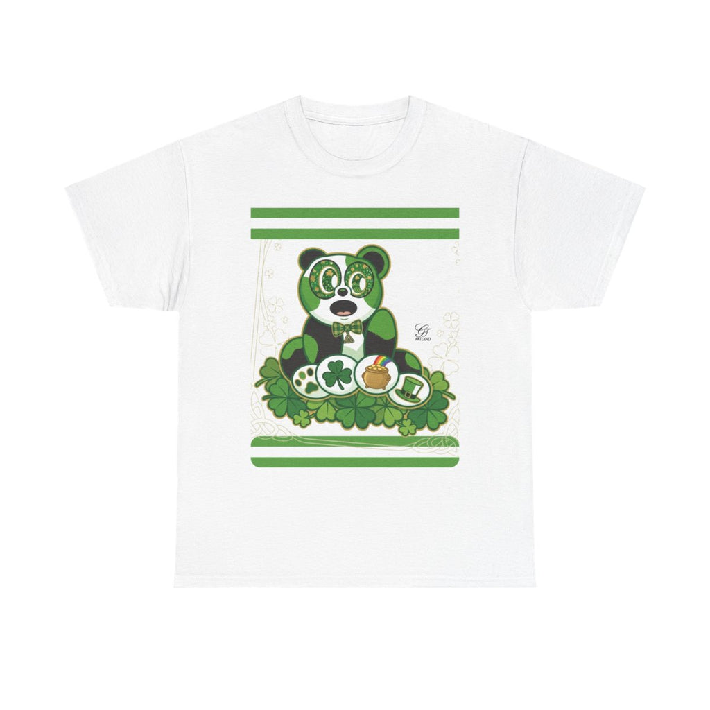 LUCKY CHARM URBAN PANDA GT Green Stripe Designer White Edition Unisex Heavy Cotton Tee by GT Artland