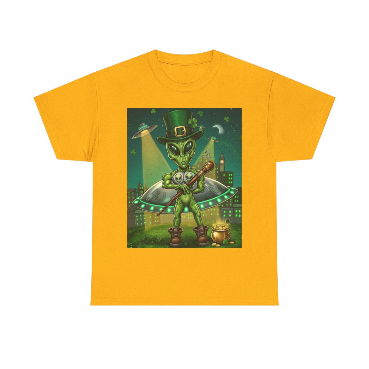 UFO Leprechaun Alien Abduction St Patricks Theme Unisex Heavy Cotton Tee BY GT ARTLAND