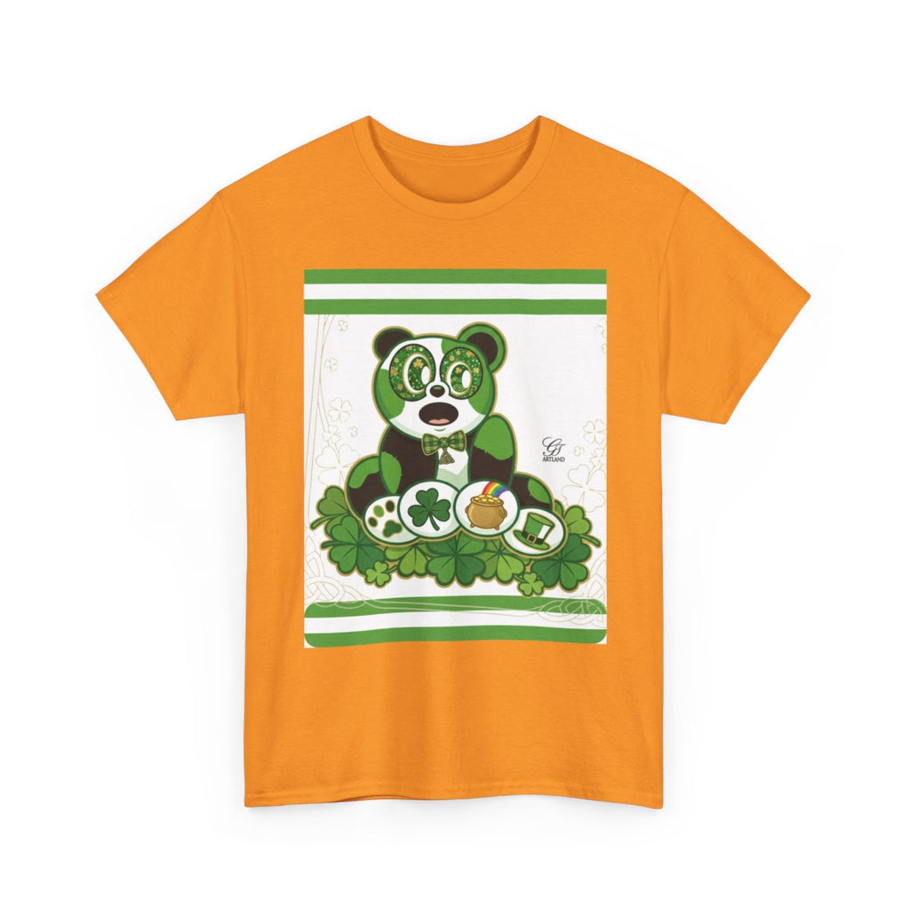 LUCKY CHARM URBAN PANDA GT Green Stripe Designer White Edition Unisex Heavy Cotton Tee by GT Artland