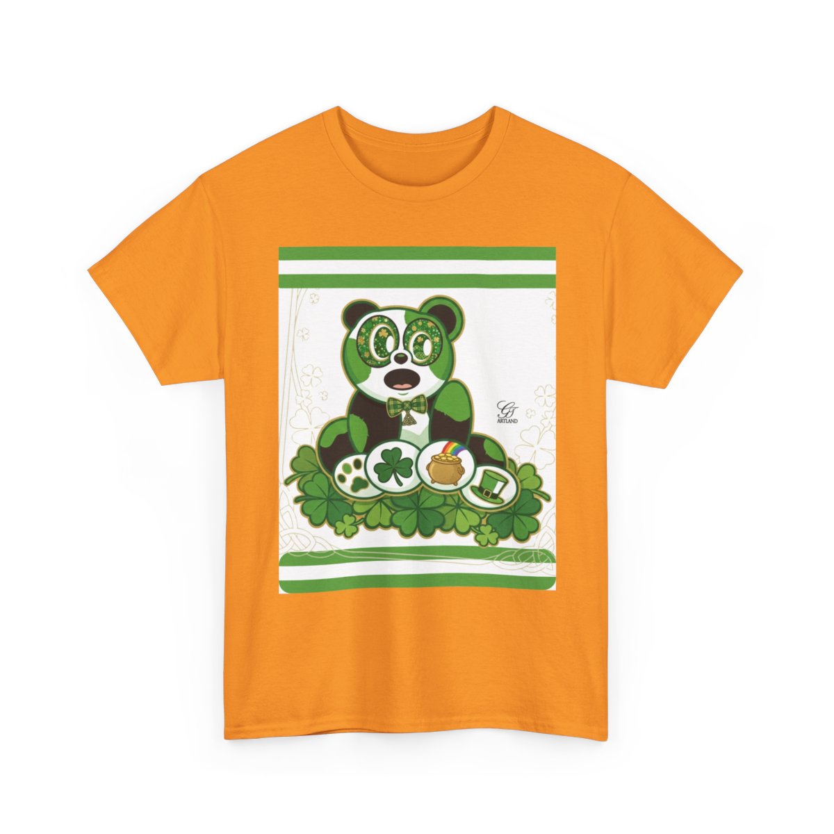 LUCKY CHARM URBAN PANDA GT Green Stripe Designer White Edition Unisex Heavy Cotton Tee by GT Artland