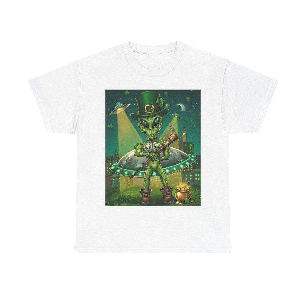 UFO Leprechaun Alien Abduction St Patricks Theme Unisex Heavy Cotton Tee BY GT ARTLAND