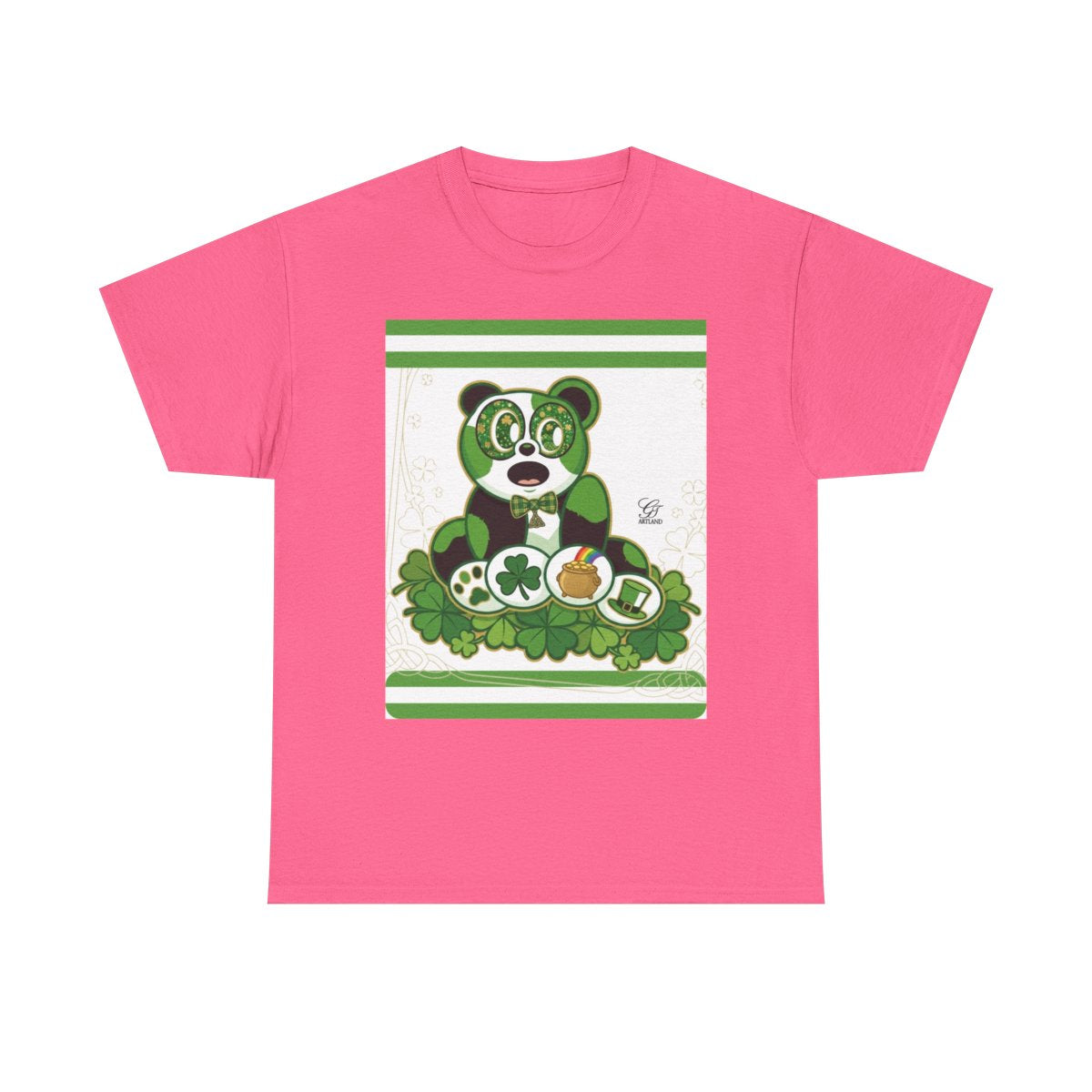 LUCKY CHARM URBAN PANDA GT Green Stripe Designer White Edition Unisex Heavy Cotton Tee by GT Artland