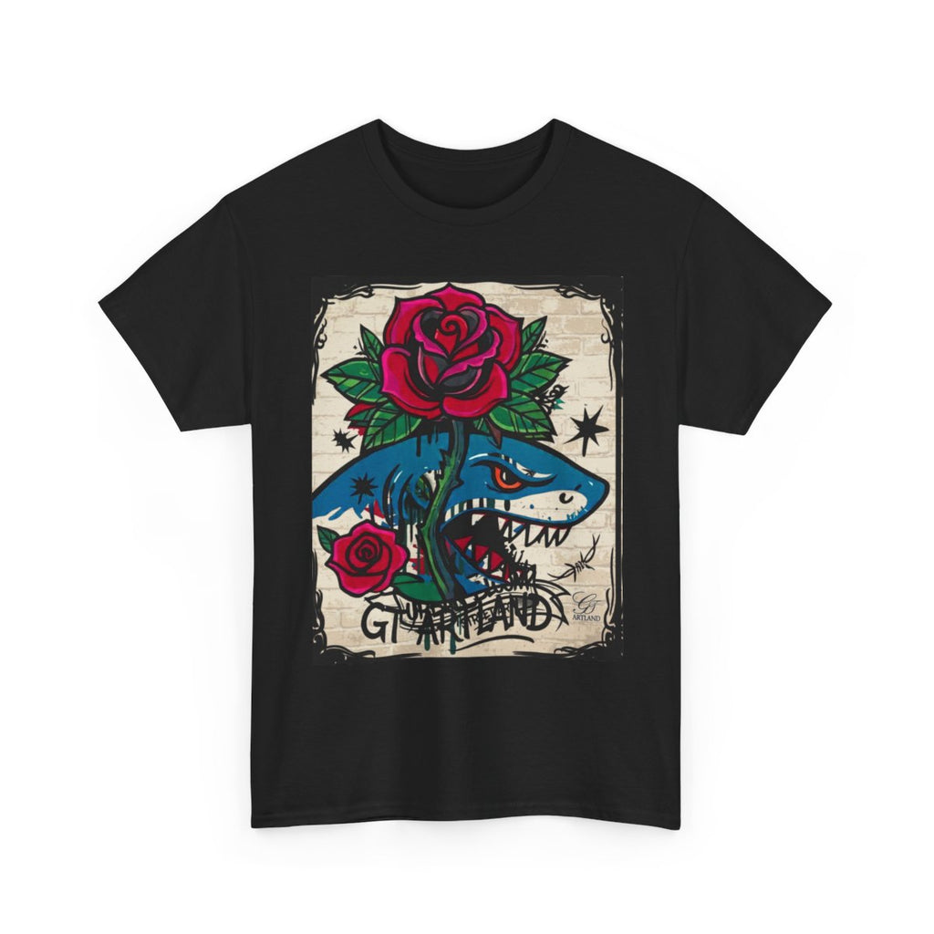 Rose Shark Attack Designer Urban Surfer Drip Unisex Heavy Cotton Tee BY GT ARTLAND
