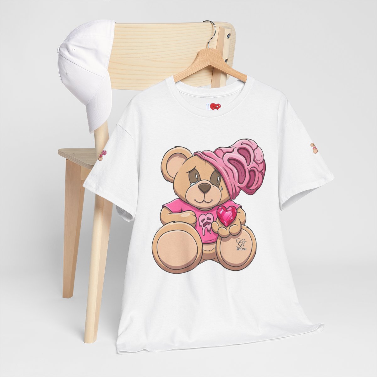 Pink Teddy Bear Goon with Heart Designer Unisex Heavy Cotton Tee by GT Artland