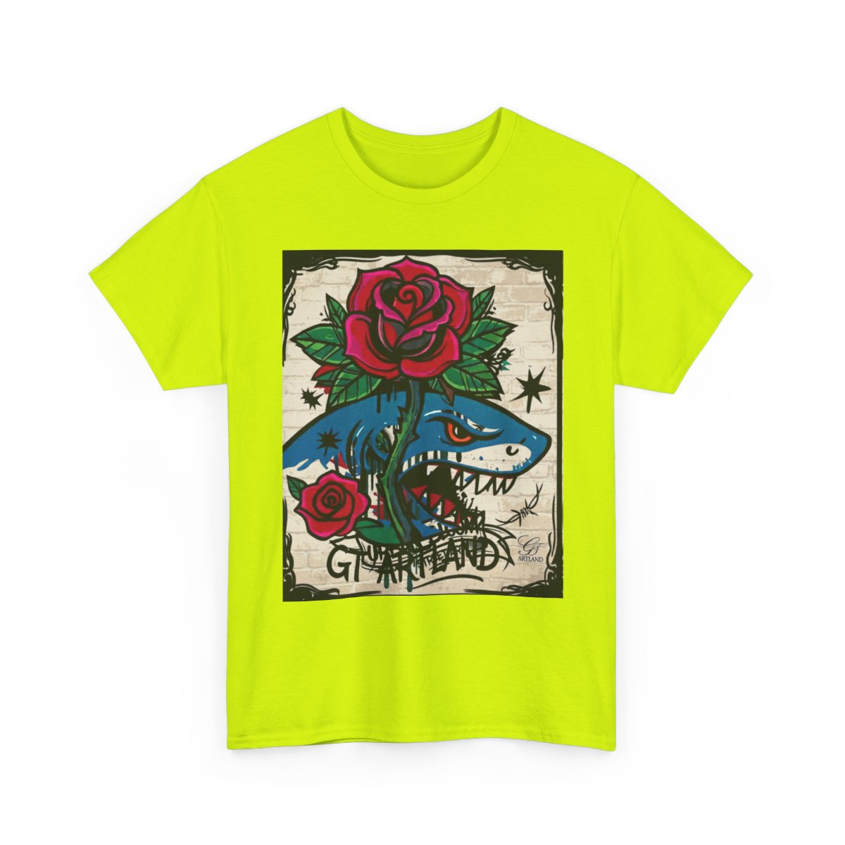 Rose Shark Attack Designer Urban Surfer Drip Unisex Heavy Cotton Tee BY GT ARTLAND