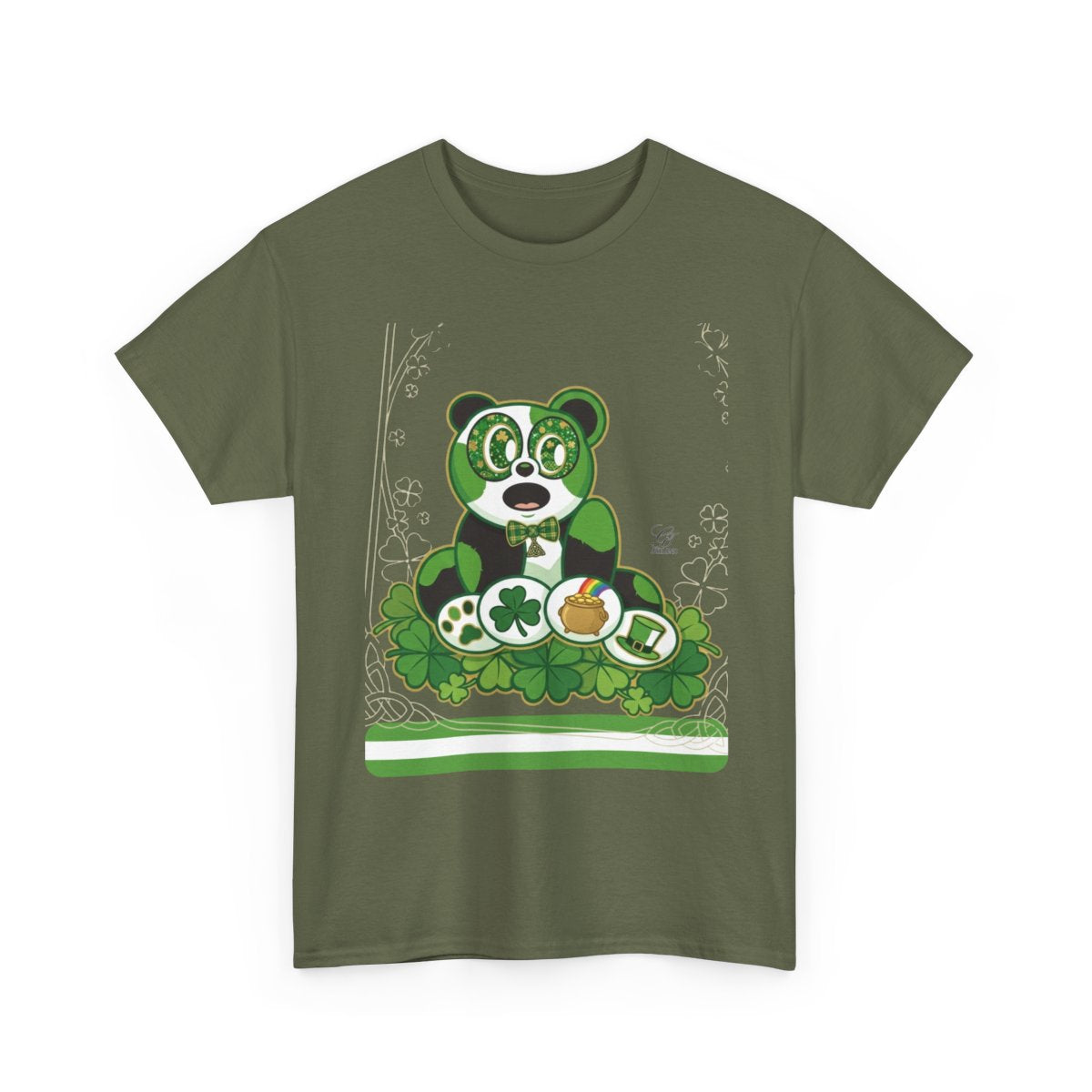 LUCKY CHARM URBAN PANDA GT Green Stripe Designer Edition Unisex Heavy Cotton Tee by GT Artland