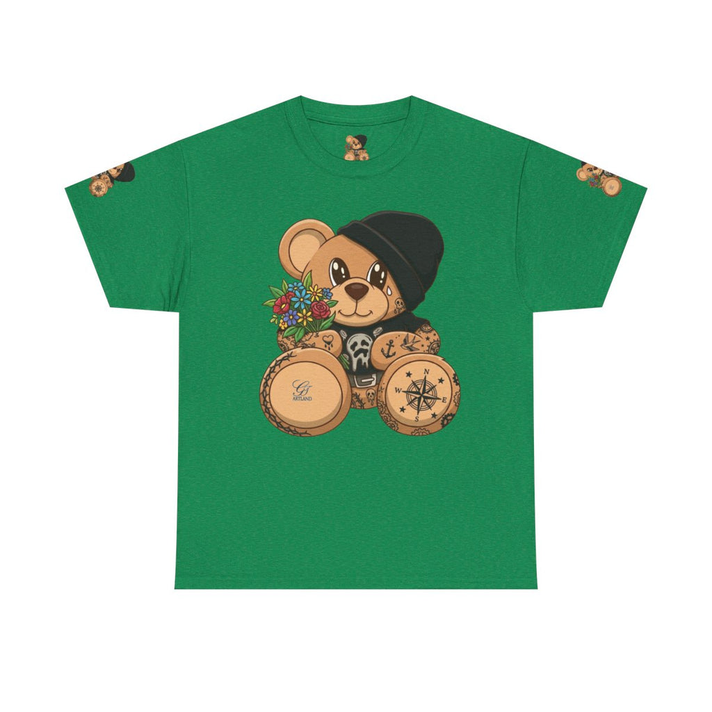 Hood Teddy Bear with Tats  in Black  Unisex Heavy Cotton Tee by GT Artland
