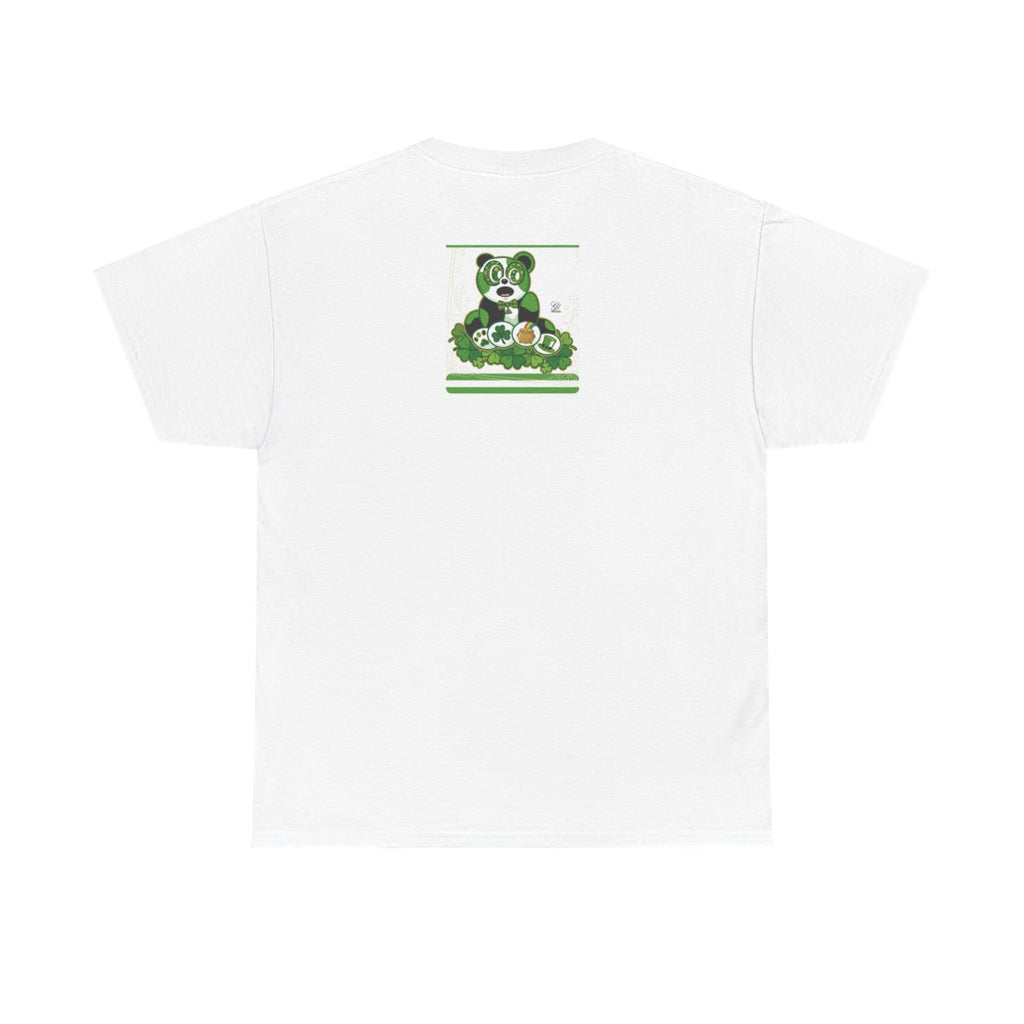 LUCKY CHARM URBAN PANDA GT Green Stripe Designer White Edition Unisex Heavy Cotton Tee by GT Artland