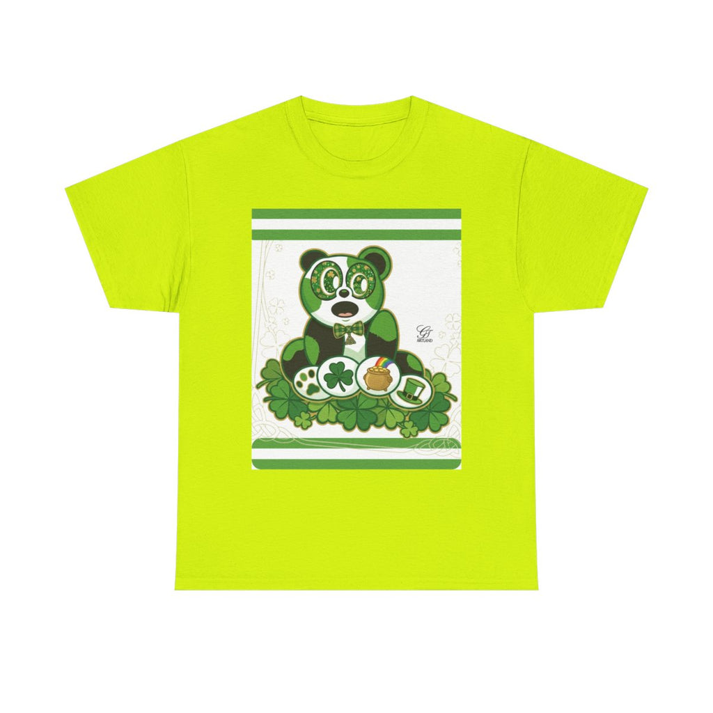 LUCKY CHARM URBAN PANDA GT Green Stripe Designer White Edition Unisex Heavy Cotton Tee by GT Artland
