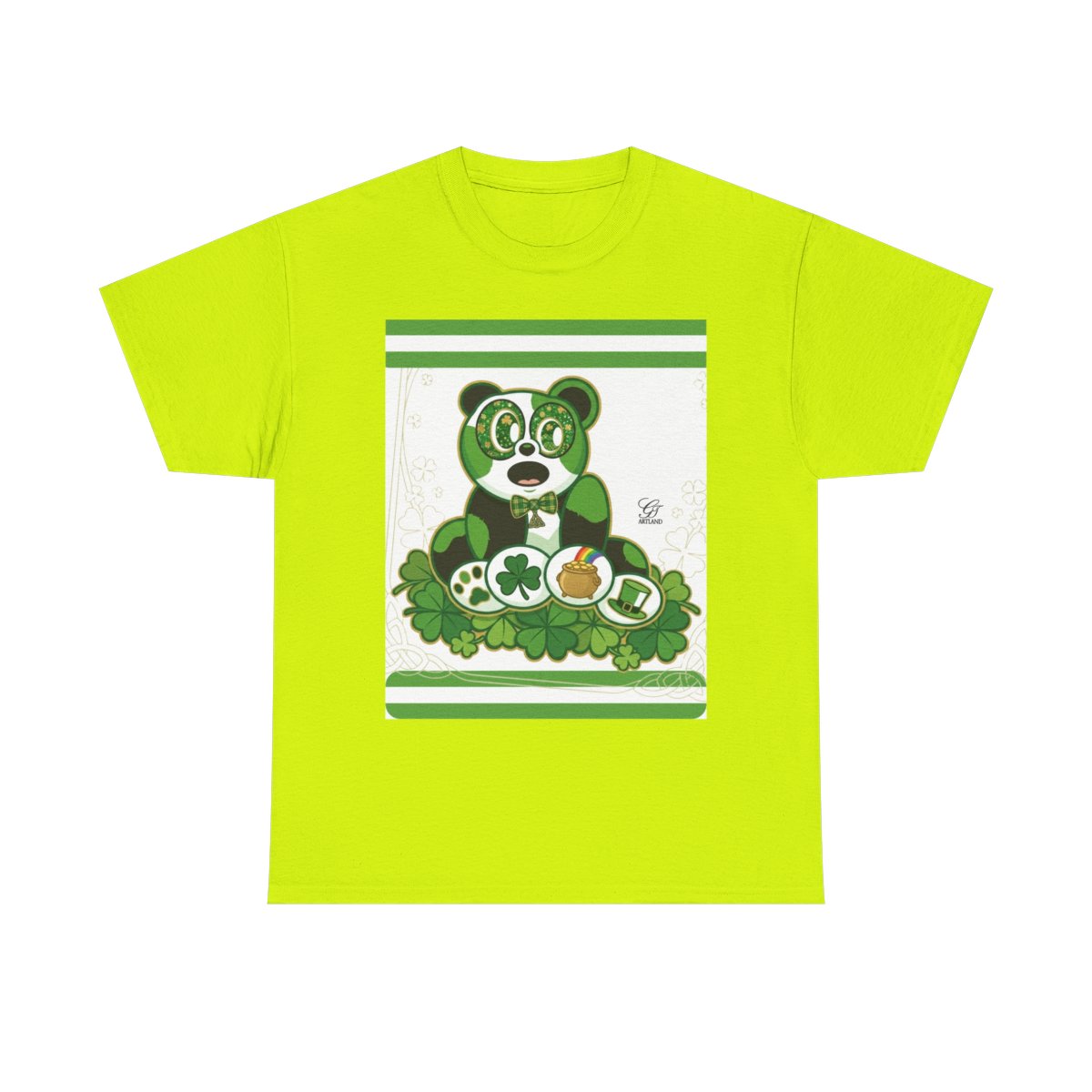 LUCKY CHARM URBAN PANDA GT Green Stripe Designer White Edition Unisex Heavy Cotton Tee by GT Artland