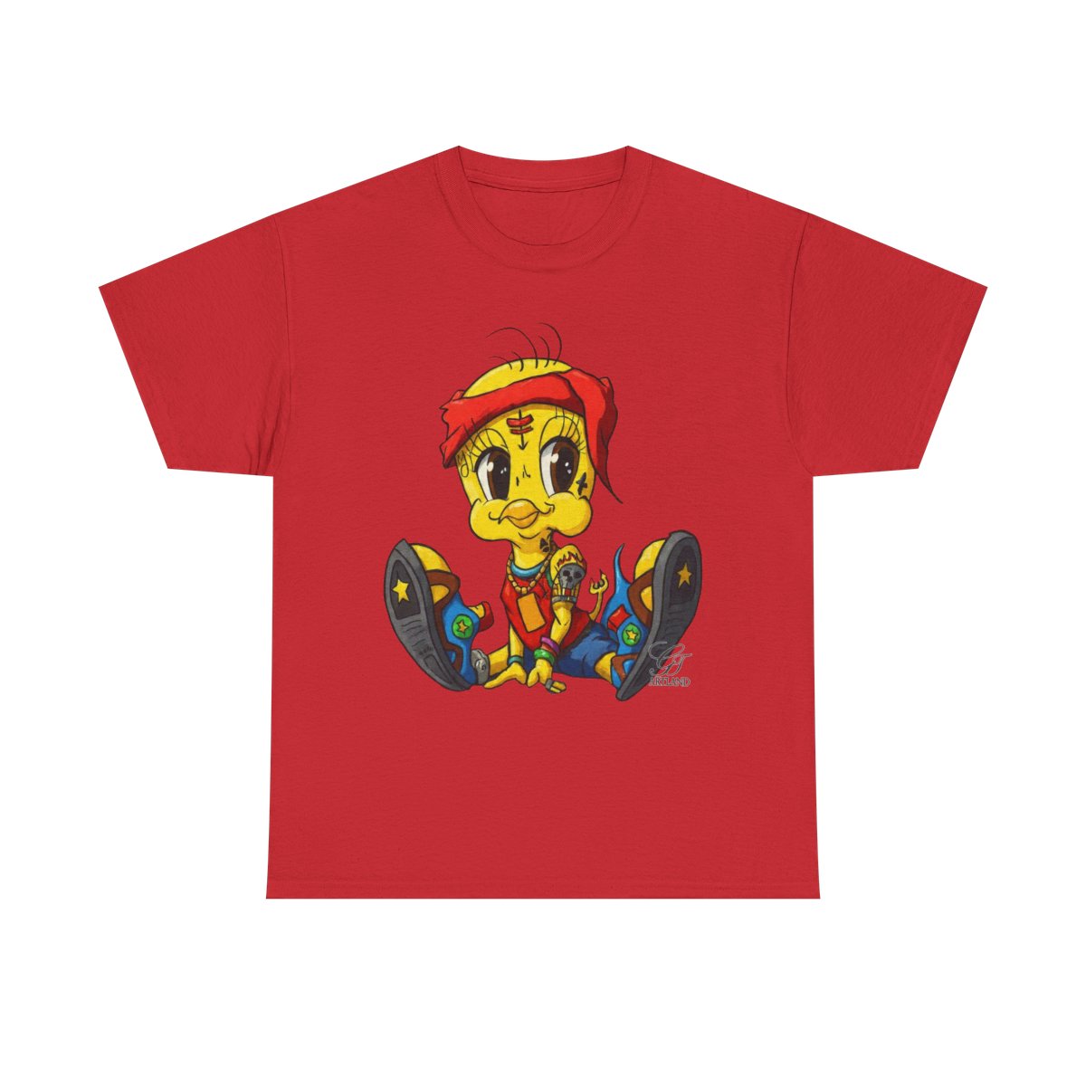 Red Bandana Ghetto Tweet Bird Designer Unisex style Heavy Cotton Tee BY GT ARTLAND