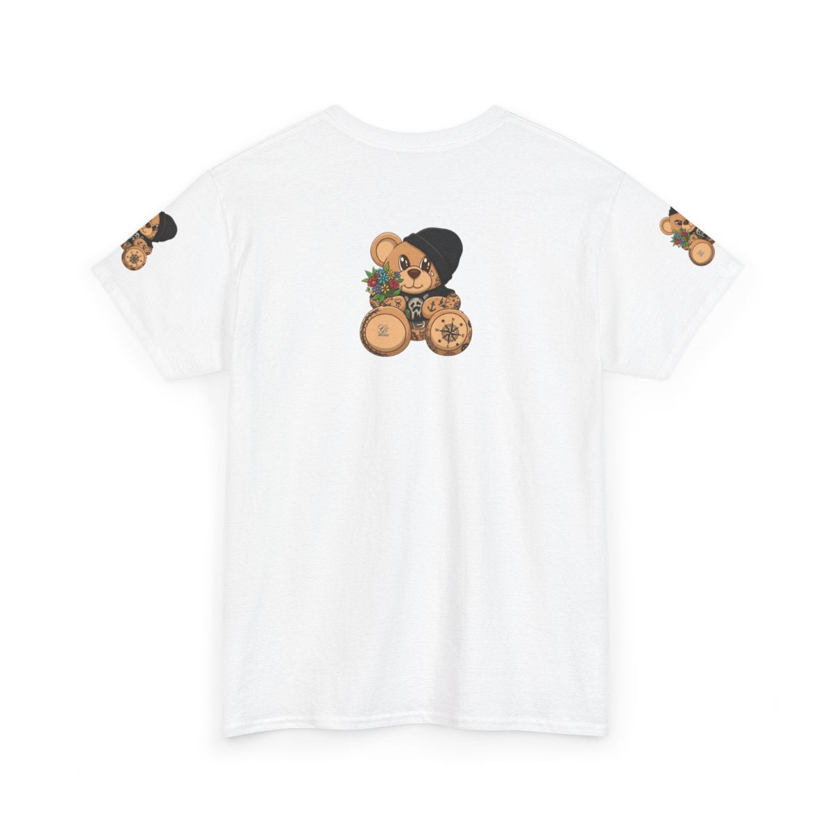 Hood Teddy Bear with Tats  in Black  Unisex Heavy Cotton Tee by GT Artland