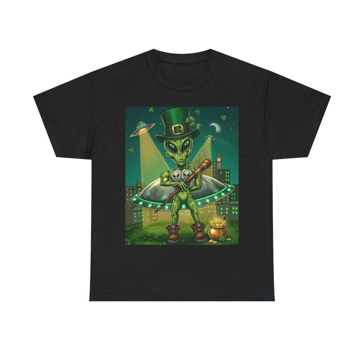 UFO Leprechaun Alien Abduction St Patricks Theme Unisex Heavy Cotton Tee BY GT ARTLAND