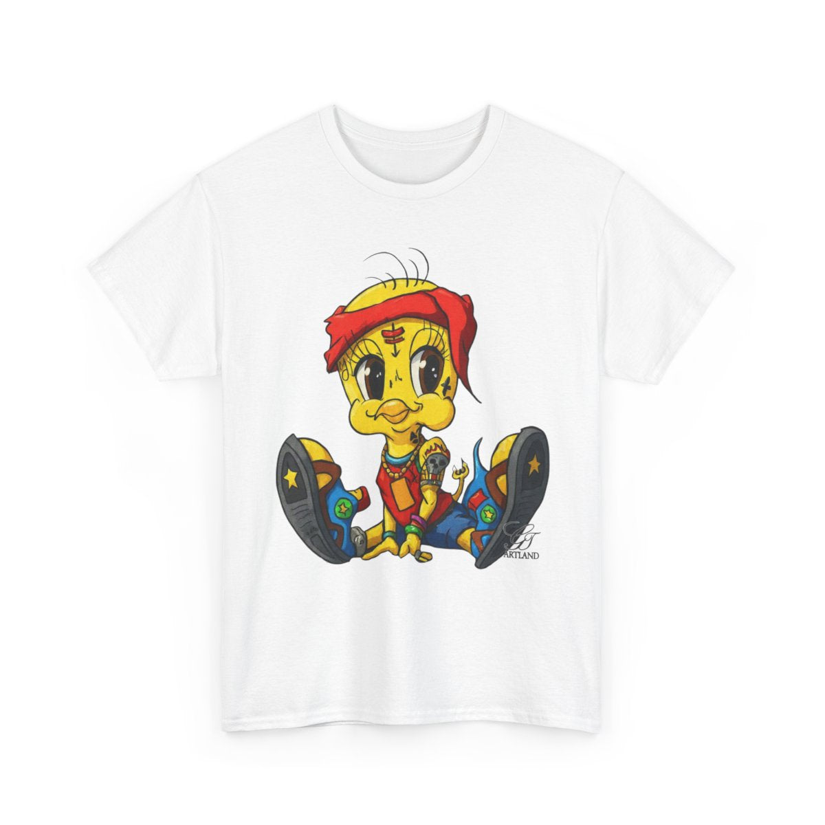 Red Bandana Ghetto Tweet Bird Designer Unisex style Heavy Cotton Tee BY GT ARTLAND