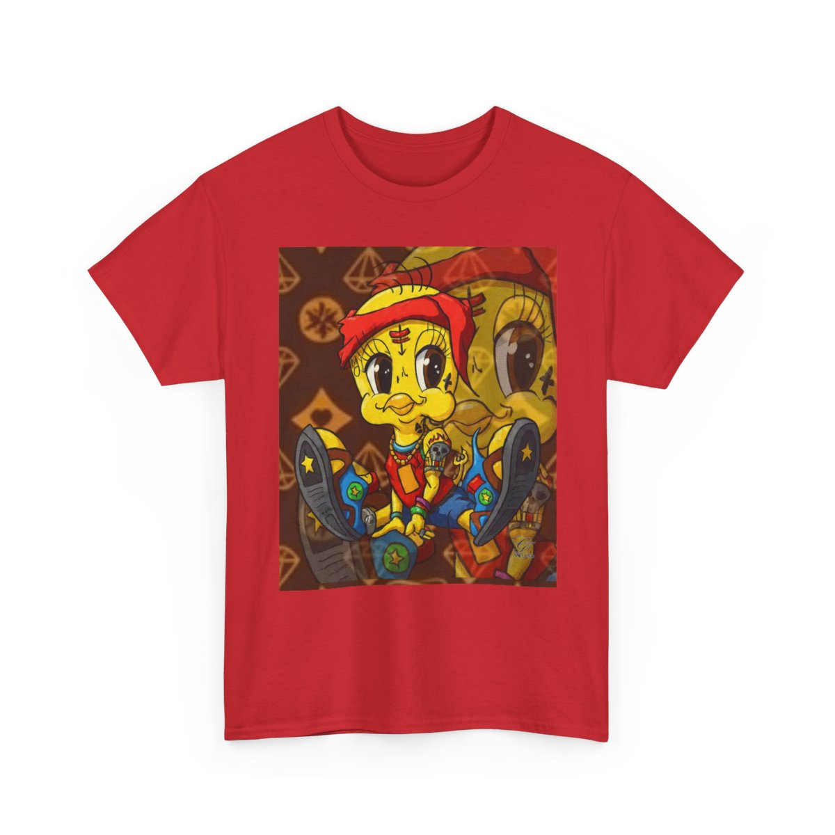 Red Bandana Ghetto Tweet Bird Unisex style Heavy Cotton Tee BY GT ARTLAND