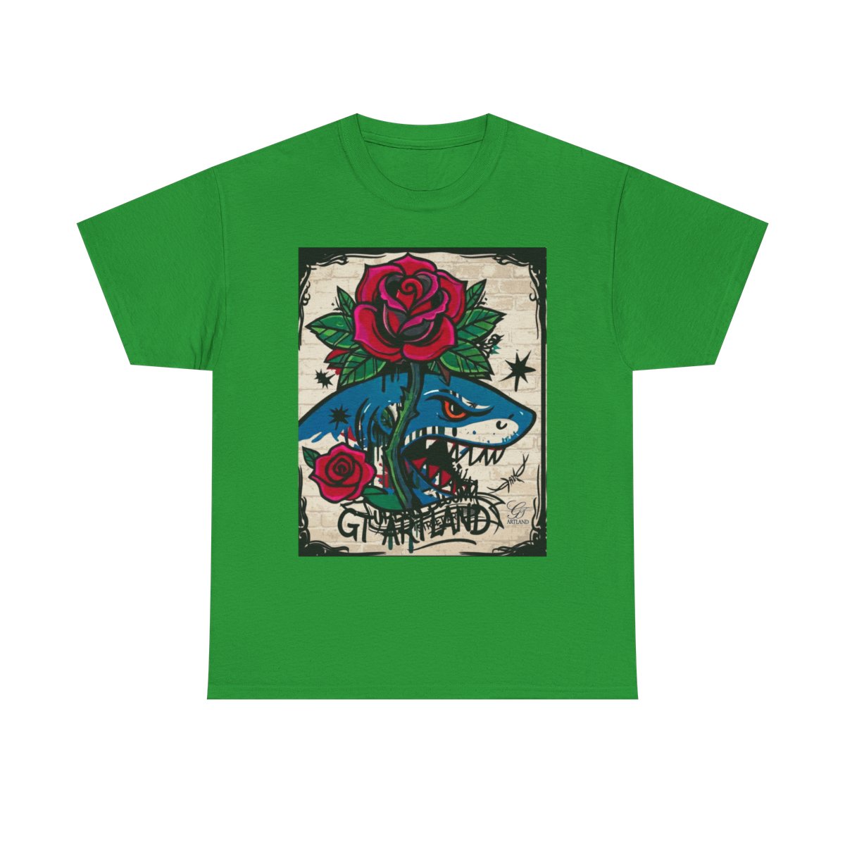 Rose Shark Attack Designer Urban Surfer Drip Unisex Heavy Cotton Tee BY GT ARTLAND