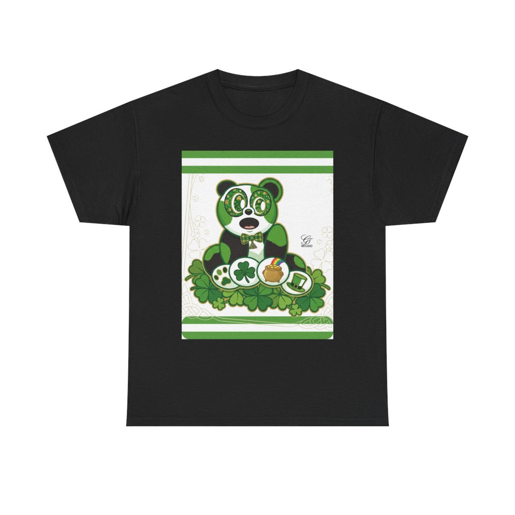 LUCKY CHARM URBAN PANDA GT Green Stripe Designer White Edition Unisex Heavy Cotton Tee by GT Artland