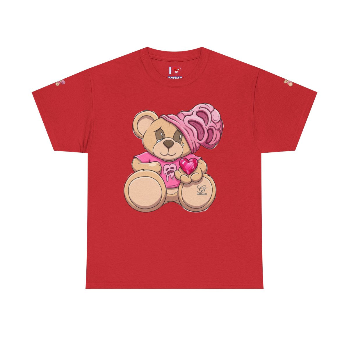Pink Teddy Bear Goon with Heart Designer Unisex Heavy Cotton Tee by GT Artland