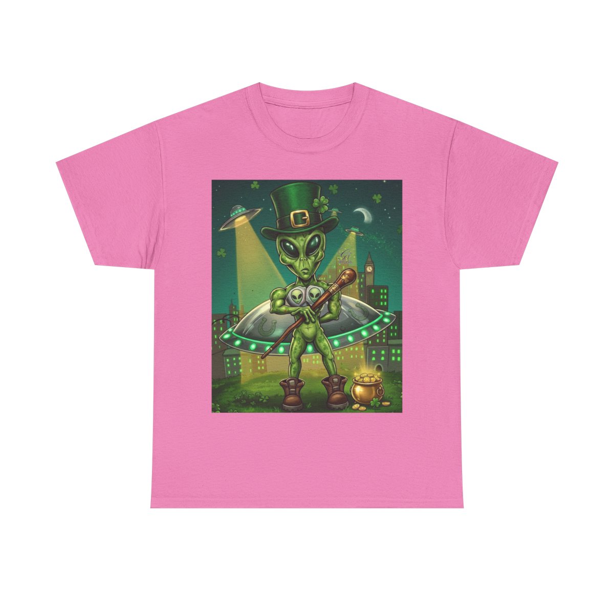 UFO Leprechaun Alien Abduction St Patricks Theme Unisex Heavy Cotton Tee BY GT ARTLAND