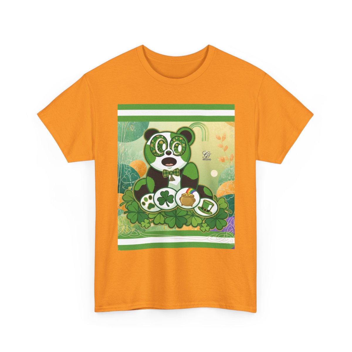 LUCKY CHARM URBAN PANDA GT Green Stripe abstract Designe Edition Unisex Heavy Cotton Tee by GT Artland