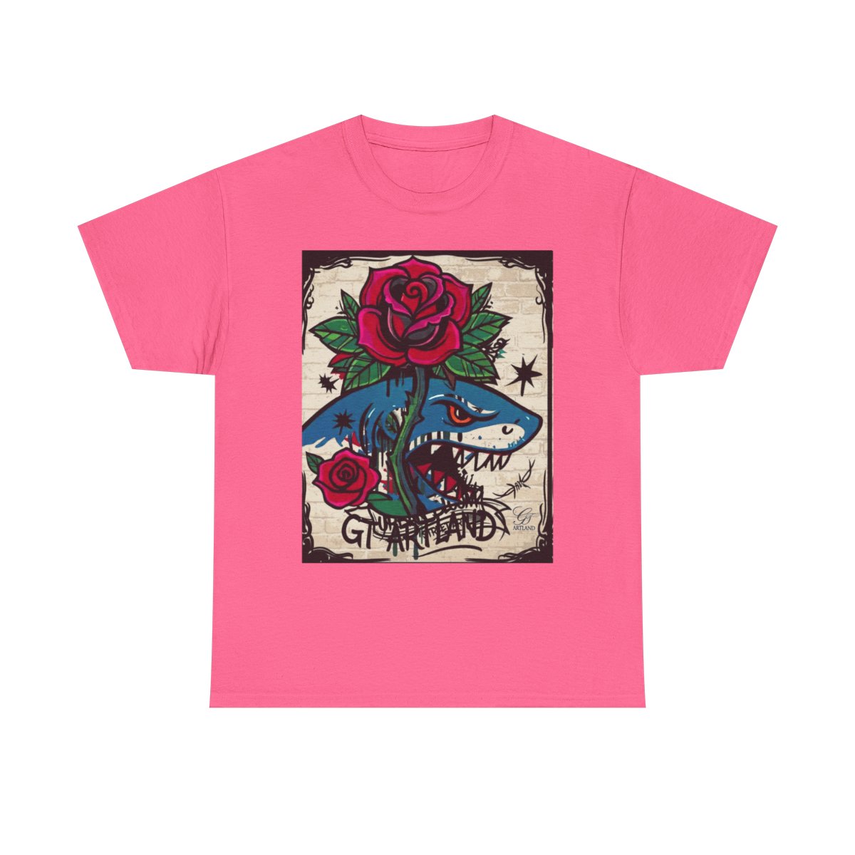 Rose Shark Attack Designer Urban Surfer Drip Unisex Heavy Cotton Tee BY GT ARTLAND