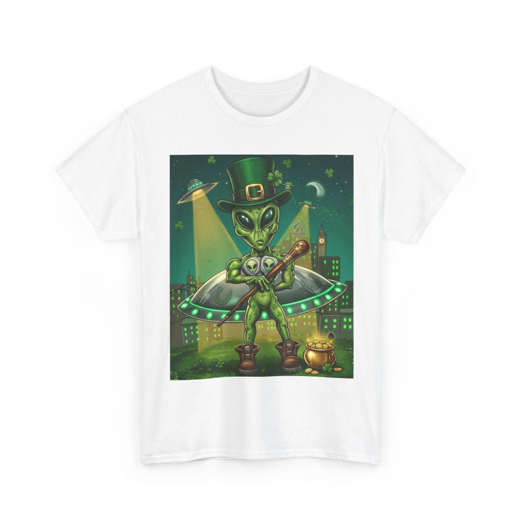 UFO Leprechaun Alien Abduction St Patricks Theme Unisex Heavy Cotton Tee BY GT ARTLAND