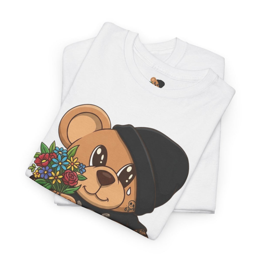 Hood Teddy Bear with Tats  in Black  Unisex Heavy Cotton Tee by GT Artland