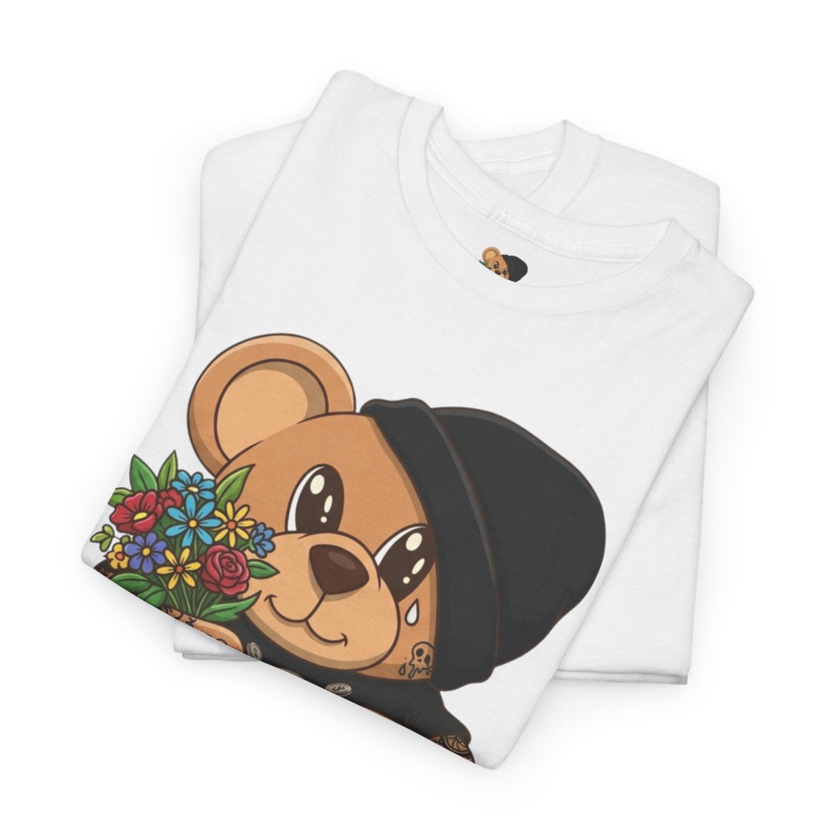 Hood Teddy Bear with Tats  in Black  Unisex Heavy Cotton Tee by GT Artland