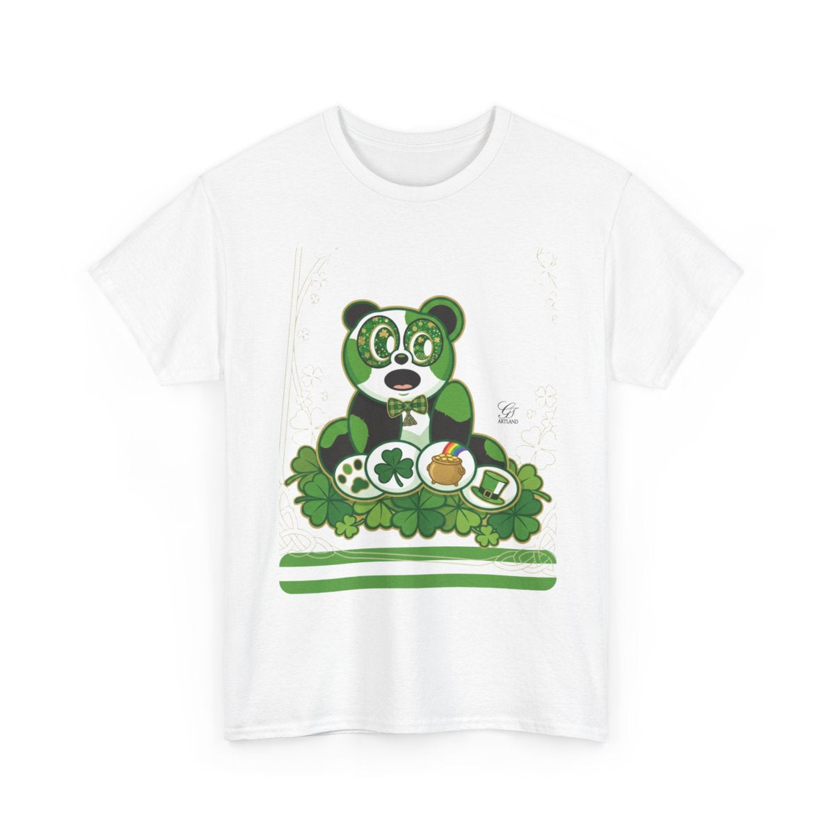 LUCKY CHARM URBAN PANDA GT Green Stripe Designer Edition Unisex Heavy Cotton Tee by GT Artland
