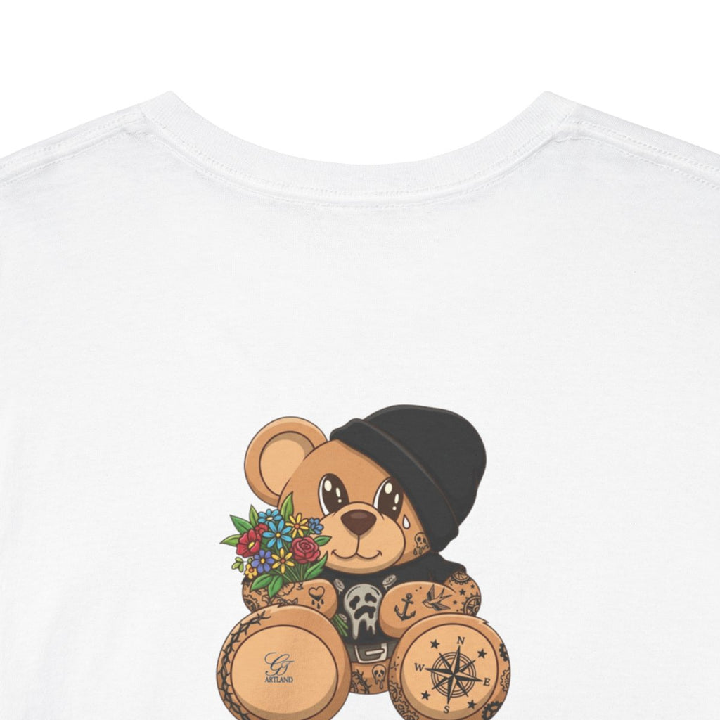 Hood Teddy Bear with Tats  in Black  Unisex Heavy Cotton Tee by GT Artland
