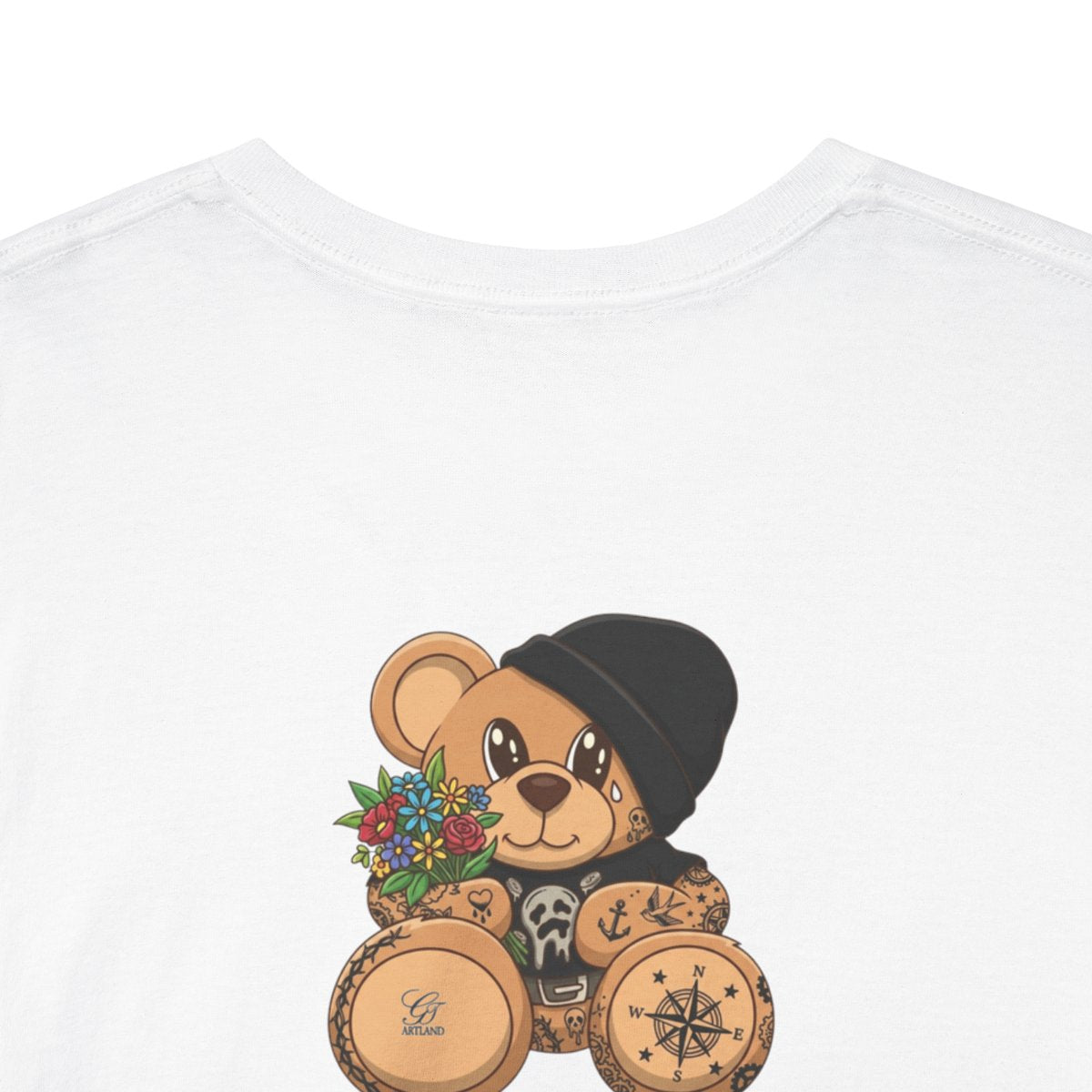 Hood Teddy Bear with Tats  in Black  Unisex Heavy Cotton Tee by GT Artland
